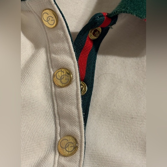 COOGI white polo, red and green stripe gold size large Y2K vintage - Picture 4 of 10